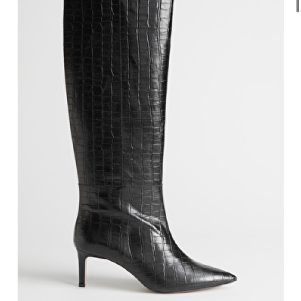 Croc leather knee high boots